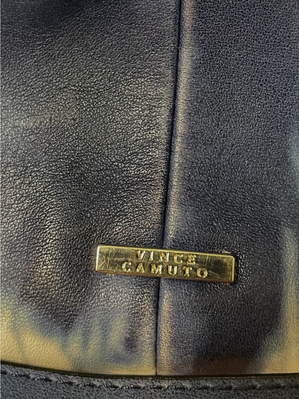Vince Camuto Tania Leather Tie Dye Shoulder Bag Tote Navy White - Picture 2 of 6